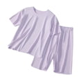 thumbnail image 1 of YunPes Girls Soft Plain Pajama Set Lightweight Loose Fit Short Sleeve Shirts and Shorts Breathable Comfy 2 Piece Outfit, 1 of 5