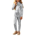 thumbnail image 1 of YunPes Girls Solid Metallic Glossy Leotard Jumpsuit Soft Stretchy Shiny Long Sleeve Onesies Halloween Dress-Up Party Performance Wear, 1 of 8