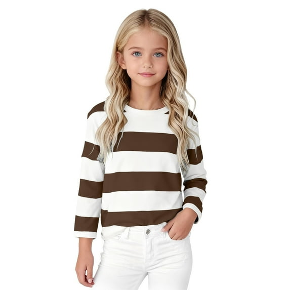 YunPes Girls Striped T Shirts Long Sleeve Cotton Blend Crewneck Tee Toddler Fall Winter Trendy Casual Compy Preppy Tops