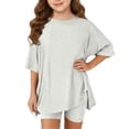 thumbnail image 1 of YunPes Girls Summer Casual Athletic Set Oversized Side Split Shirts and Biker Shorts Tight-fitting Shorts 2-Piece Outfits, 1 of 6