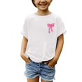 thumbnail image 1 of YunPes Girls Summer Solid Tees Rolled Up Sleeve Crewneck T-shirt with Bow Print 2-13 Years Kids Casual Loose Fit Tops, 1 of 9