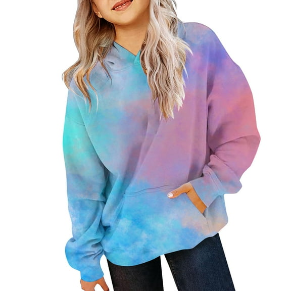 YunPes Girls Sweatshirt Winter Tie Dye Retro Print Sweatshirt Long Sleeve Comfortable Cute Sweatshirt Boys Clothes Size 12-14 Youth