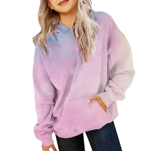 YunPes Girls Sweatshirt Winter Tie Dye Retro Print Sweatshirt Long Sleeve Comfortable Cute Sweatshirt and Sweatshirt