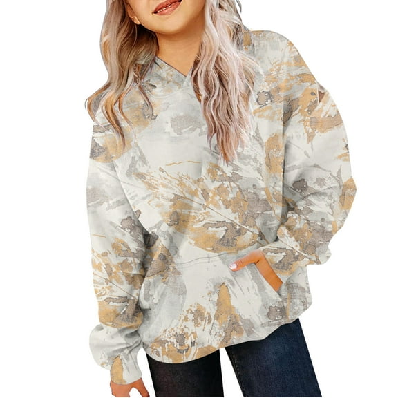 YunPes Girls' Sweatshirts Winter Retro Print Sweatshirts for Teenagers Long Sleeves Comfortable Cute Sweatshirts Baby Winter Clothes