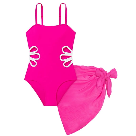 YunPes Girls Swimsuit Cut out One Piece Bathing Suits for Teens Adjustable Straps Swimwear with Cover up Skirt Square Neck Ruched