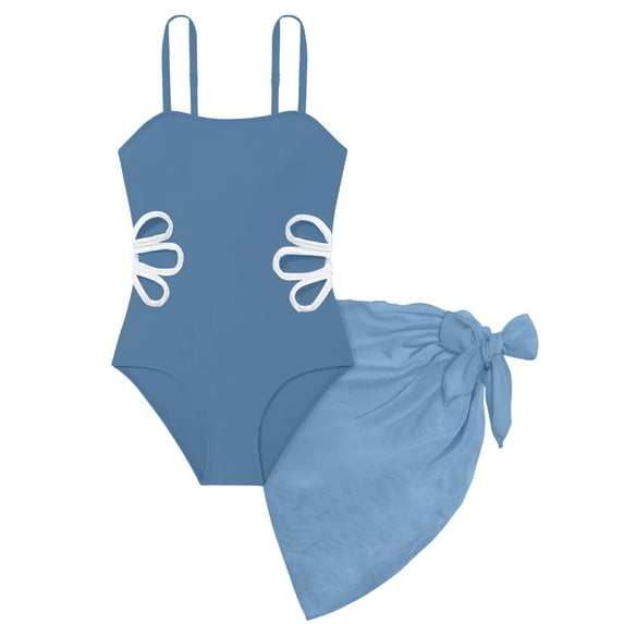 YunPes Girls Swimsuit Cut out One Piece Bathing Suits for Teens Adjustable Straps Swimwear with Cover up Skirt Square Neck Ruched