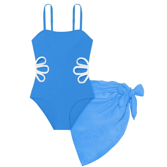 YunPes Girls Swimsuit Cut out One Piece Bathing Suits for Teens Adjustable Straps Swimwear with Cover up Skirt Square Neck Ruched
