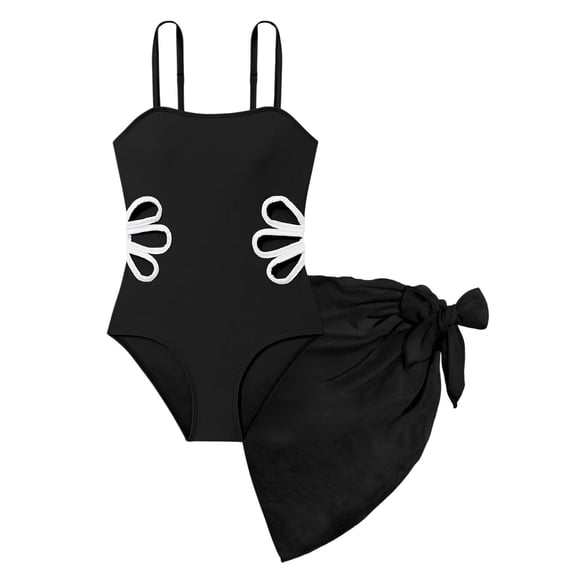 YunPes Girls Swimsuit Cut out One Piece Bathing Suits for Teens Adjustable Straps Swimwear with Cover up Skirt Square Neck Ruched