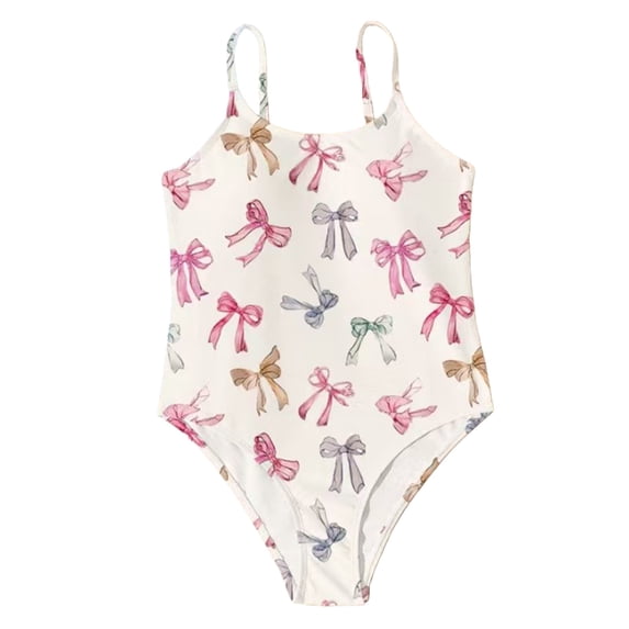 YunPes Girls Swimsuit One Piece Cute Cherry Bow Print Beach Vacation Bathing Suit for Teens Y2K Quick Dry Summer Swimwear Clothes