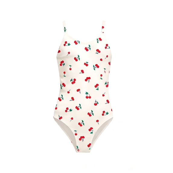 YunPes Girls Swimsuit One Piece Cute Cherry Bow Print Beach Vacation Bathing Suit for Teens Y2K Quick Dry Summer Swimwear Clothes