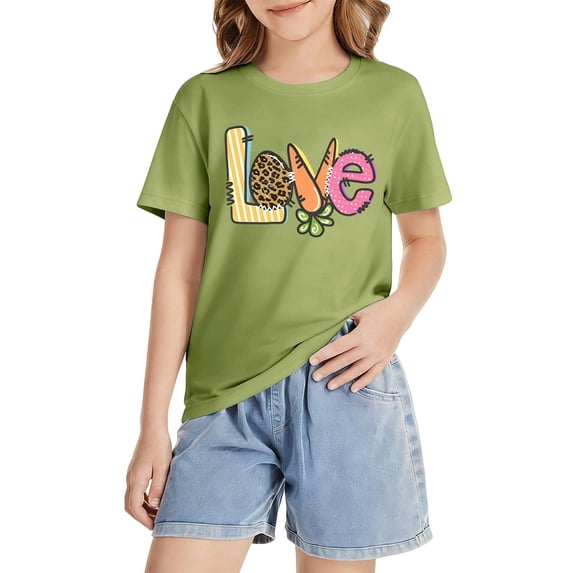 YunPes Girls T Shirts Loose Fit Short Sleeve Kids Summer Tops Soft Casual Crewneck Basic Tees Cute Birthday Outfits Easter Shirt