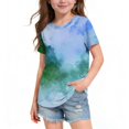 thumbnail image 1 of YunPes Girls T Shirts Tie Dye Short Sleeve Shirts Kids Summer Tops Soft Casual Crewneck Basic Tees Dance Streetwear Birthday Outfits, 1 of 5