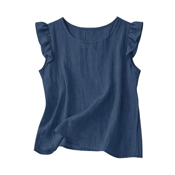 YunPes Girls Tank Tops Solid Color Cotton Linen Sleeveless Tops T Shirt Ruffle Fly Sleeve Kids Crewneck Casual Tees Summer Clothes