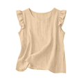 thumbnail image 1 of YunPes Girls Tank Tops Solid Color Cotton Linen Sleeveless Tops T Shirt Ruffle Fly Sleeve Kids Crewneck Casual Tees Summer Clothes, 1 of 4