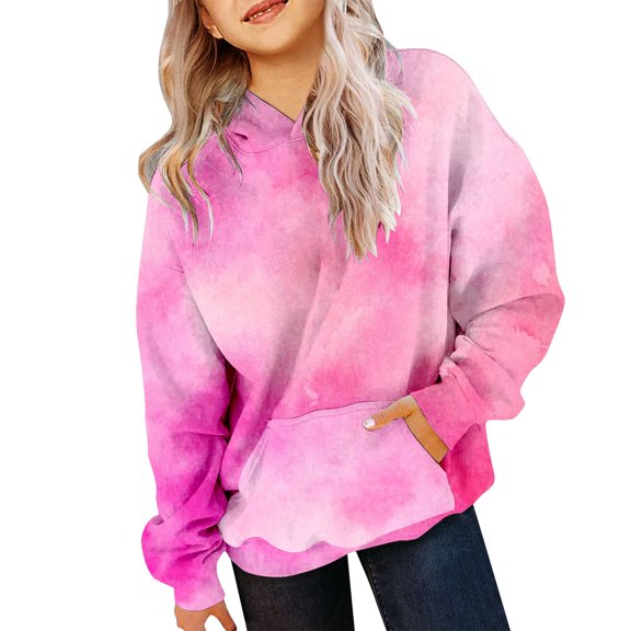 YunPes Girls' Tie Dye Sweatshirt | Gradient Color Cotton Pullover | Kids Fashion Casual Hoodie Rappers with Puppies Hoodie