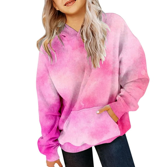 YunPes Girls' Tie Dye Sweatshirt | Gradient Color Cotton Pullover | Kids Fashion Casual Hoodie Rappers with Puppies Hoodie