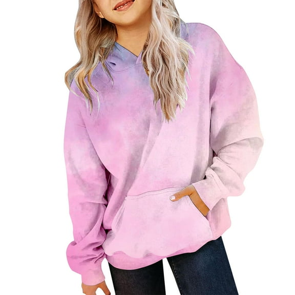 YunPes Girls' Tie Dye Sweatshirt | Gradient Color Cotton Pullover | Kids Fashion Casual Hoodie Rappers with Puppies Hoodie