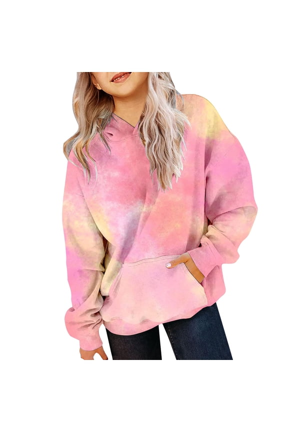 Girls' Tie Dye Sweatshirt | Gradient Color Cotton Pullover | Kids Fashion Casual Hoodie Rappers with Puppies Hoodie