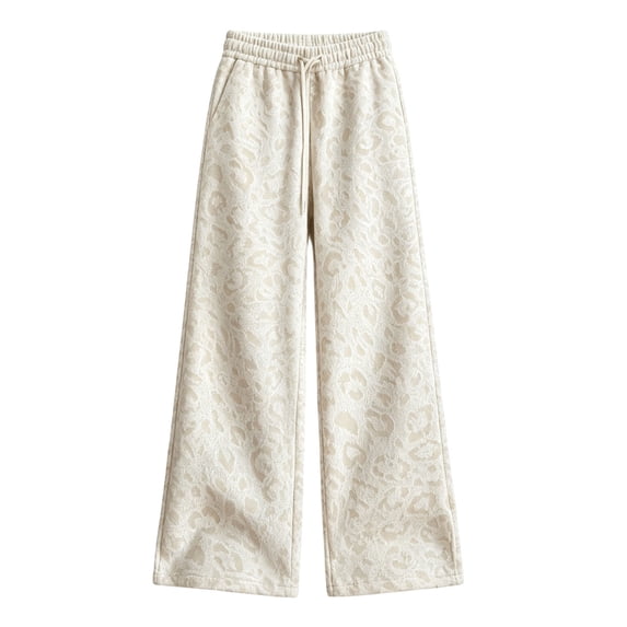 YunPes Girls Wide Leg Sweatpants Leopard Print Elastic Waist Drawstring Pockets Open Bottom Straight Leg Trousers Athletic Pants for Kids