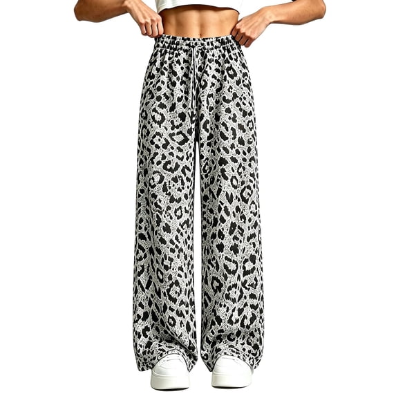 YunPes Girls Wide Leg Sweatpants Leopard Print Elastic Waist Drawstring Pockets Open Bottom Straight Leg Trousers Athletic Pants for Kids