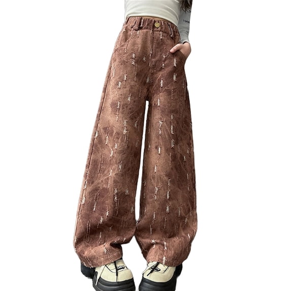 YunPes Girls Y2K Hip-Pop Baggy Jeans Faded & Distressed Denim Pants Boyfriend Loose Fit Casual Streetwear Trousers for Kids