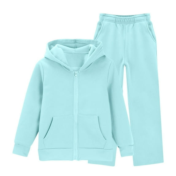 YunPes Girls Zip Up Sweatshirt Pants Set 2-Piece Long Sleeve Hoodie Track Pants Outfits Winter Casual Trendy Athletic Sweatsuit