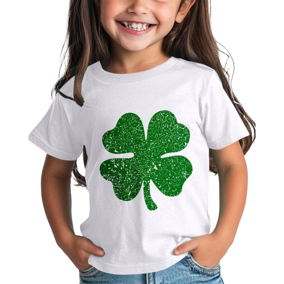 YunPes Girls and Boys St Day Shirt Graphic Tee Comfortable Fit for Daily Wear Green Ages 1 15 Kids Basics Glitter Top Girls