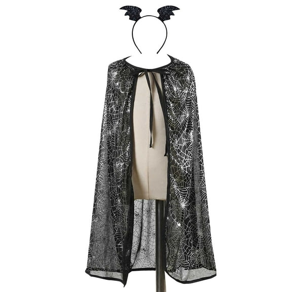 YunPes Halloween Children's Cape Printed Lace Cape with Headband Children's for Performance Puffy Jacket for Toddlers