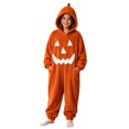 thumbnail image 1 of YunPes Halloween Kids Pumpkin Onesie Boy & Girl Jack O' Lantern Hooded Jumpsuit Soft Flannel Loungewear Kids Fall Winter Cozy Oversized One Piece, 1 of 4