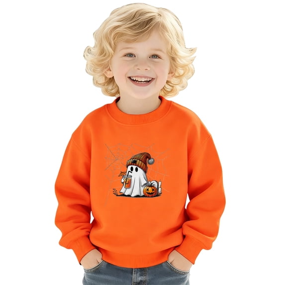 YunPes Halloween Sweatshirt Boys Girls Baggy Casual Crewneck Tops Funny Ghost Graphic Long Sleeve Pullover for Boys Girls