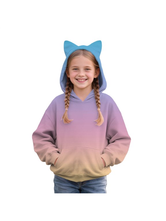 Hoodies for Teen Girls Kids Cute Bear Ear Pullover Oversized Long Sleeve Sweatshirt Winter Warm Tops Outwear with Pocket