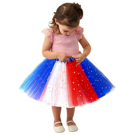 YunPes Independence Day Girls American Flag Tutu Pleated Tulle Pleated Skirt Winter Vest for Baby Girl