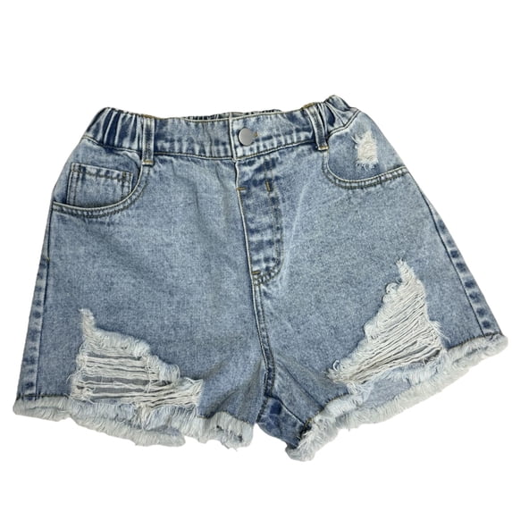 YunPes Jean Shorts for Teen Girls Ripped Raw Hem High Waist Straight Leg Cute Summer Y2k Denim Shorts with Pockets Versatile Pants