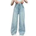 thumbnail image 1 of YunPes Jeans Kids Girls Denim Trendy Loose Fit Trousers Teen Girls Elastic High Waist Tightener Comfy Stretchy Trouser for Girls, 1 of 9