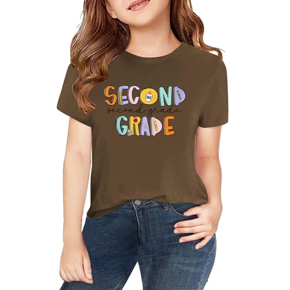 YunPes Kids Back to School T-Shirt Second Grade Crewneck Short Sleeve Tops Summer Basic Versatile Preppy Tees for Boys Girls 2-13 Years