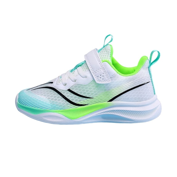 YunPes Kids Boys Breathable Mesh Sneakers Hook and Loop Non-Slip Running Shoes Trendy Gradient Athletic Shoes Everyday Wear