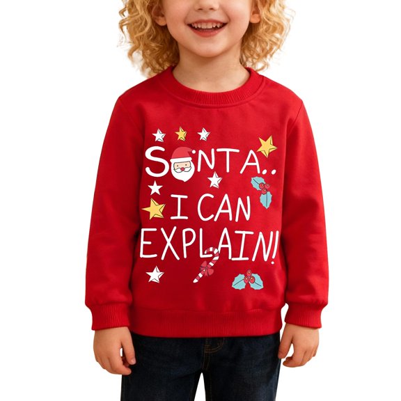 YunPes Kids Boys Girls Christmas Santa Sweatshirts Fleece Hoodies Funny Reindeer Graphic Long Sleeve Xmas Sweatshirt