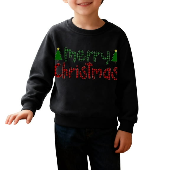 YunPes Kids Boys Girls Christmas Santa Sweatshirts Fleece Hoodies Funny Reindeer Graphic Long Sleeve Xmas Sweatshirt