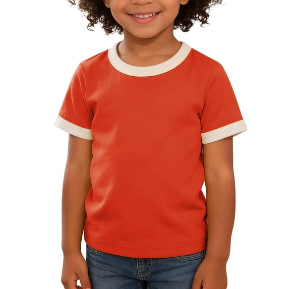 YunPes Kids Boys Short Sleeve Crewneck T-Shirts Tee Tops 2‐7 Years Fashion Color Block Trim Basic Tees Comfy Sports Casual Tops