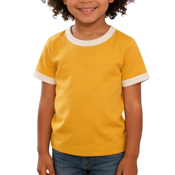 YunPes Kids Boys Short Sleeve Crewneck T-Shirts Tee Tops 2‐7 Years Fashion Color Block Trim Basic Tees Comfy Sports Casual Tops