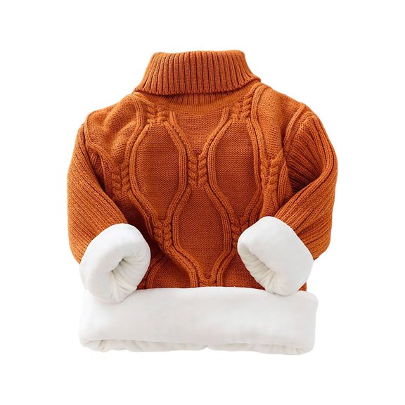 YunPes Kids Cable Knit Crewneck Sweater Boys Girls Fleece Lined Long Sleeve Winter Pullover Tops Soft Thick Clothes