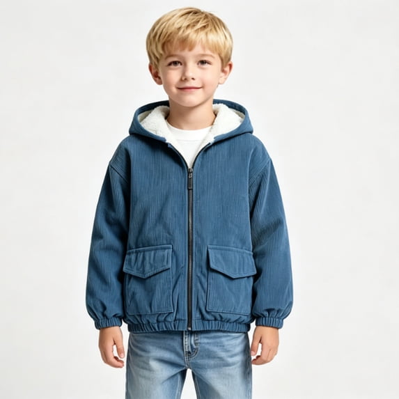 Tick Jacket YunPes Kids Corduroy Hooded Jacket Fleece Lined Full Zip Warm Thick ...