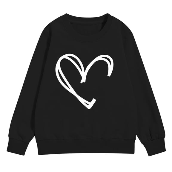 YunPes Kids Crewneck Fleece Pullover Tops Cute Heart Print Sweatshirts for Teen Girls Casual Cozy Tops Fall Winter Trendy Clothes