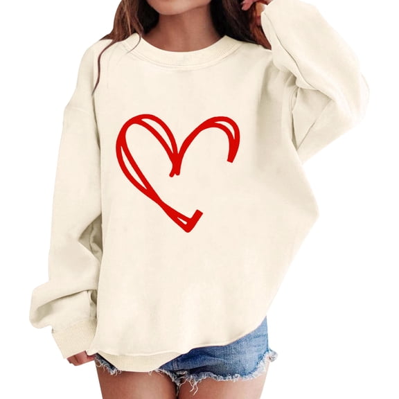 YunPes Kids Crewneck Fleece Pullover Tops Cute Heart Print Sweatshirts for Teen Girls Casual Cozy Tops Fall Winter Trendy Clothes