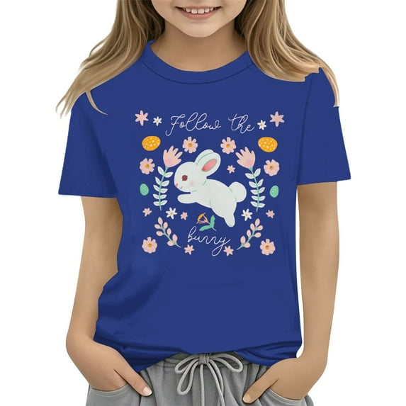YunPes Kids Easter Bunny T Shirt with Colorful Eggs and Floral Design Soft T Shirt for Girls Comfortable and Stylish Girl Shirts 4t