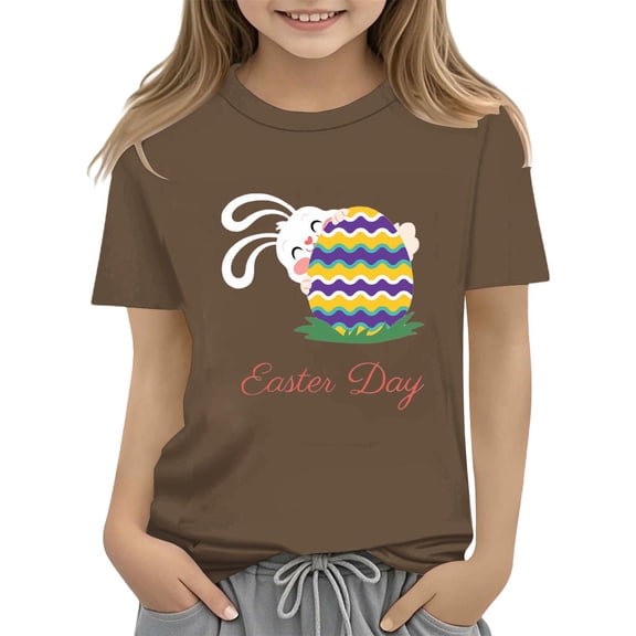 YunPes Kids Easter Bunny T Shirt with Colorful Eggs and Floral Design Soft T Shirt for Girls Comfortable and Stylish Plain T Shirts Kids Long Sleeve