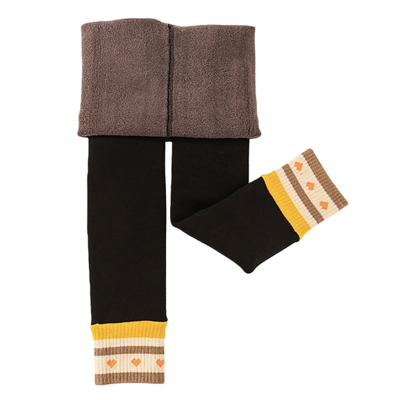 YunPes Kids Fleece Lined Tights Girls Cute Graphic Warm High Waist Stretchy Leggings Winter Cozy Thick Soft Cotton Pantyhose