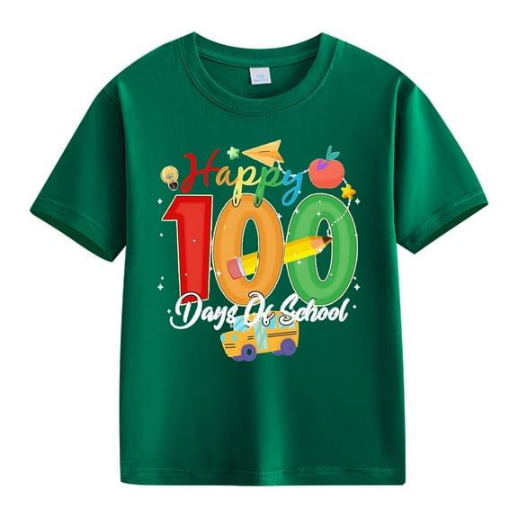 YunPes Kids Girls Boys T Shirts 100 Day Anniversary Teacher Student Summer Clothes Pullovers 100th Day of School Celebration Tops
