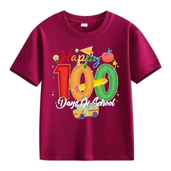 YunPes Kids Girls Boys T Shirts 100 Day Anniversary Teacher Student Summer Clothes Pullovers 100th Day of School Celebration Tops
