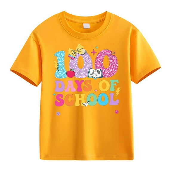 YunPes Kids Girls Boys T Shirts Fun Colorful Letter Print Short Sleeve Round Neck Tops 100th Day of School Summer Clothes